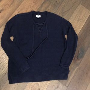 Blue old navy lace up sweater
